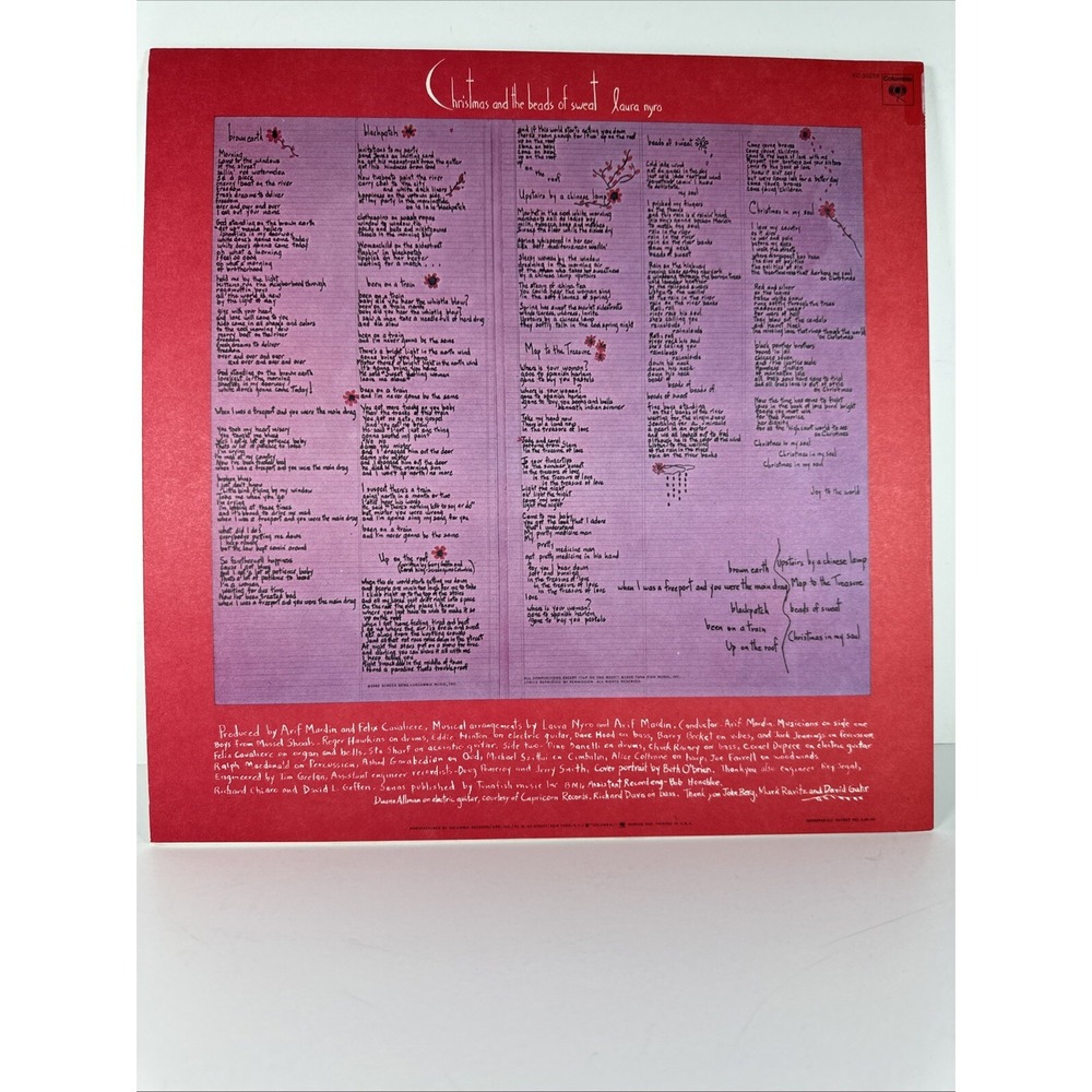 Laura Nyro, CHRISTMAS AND THE BEADS OF SWEAT LP VINYL  Columbia KC 30259 - Picture 5 of 8